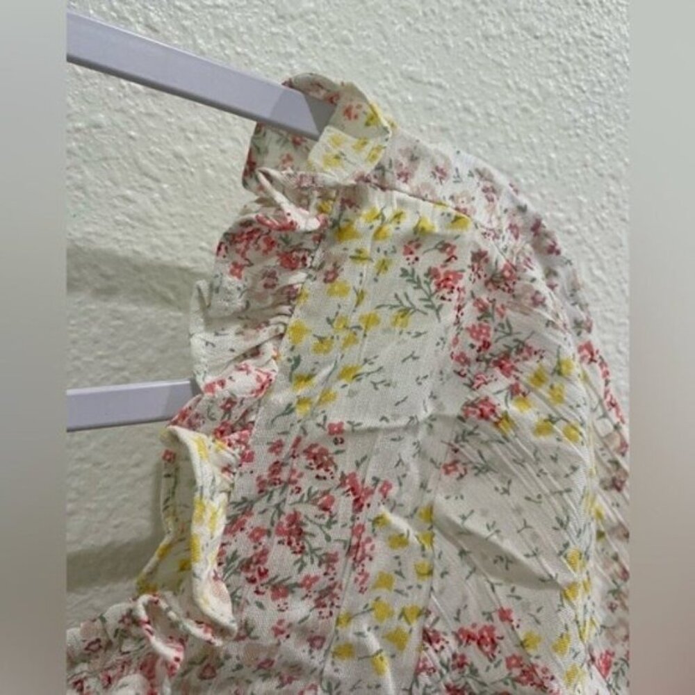 Sim & Sam Boho Cottagecore Floral Top Ruched Feminine Ruffle Romantic Crop Top - Picture 3 of 6